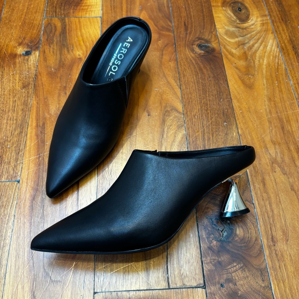 NEW Aerosoles Jama Pointed Toe Mule Black Leather 8 - Picture 4 of 11